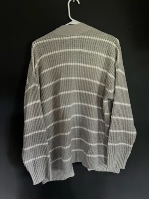 American Eagle Grey and White Striped Cardigan thumbnail 4