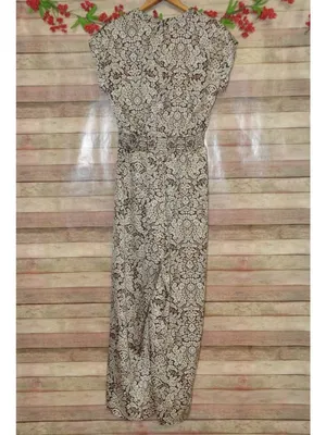MSK Jumpsuit Womens L Black Beige Paisley Wide Leg Smocked Waist Boho thumbnail 7