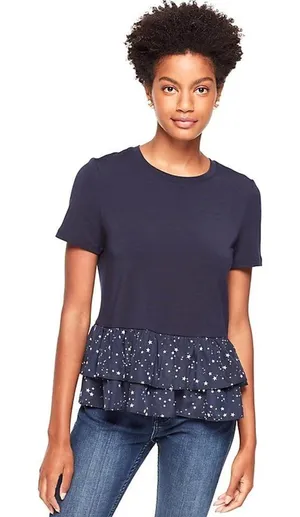 Kate Spade‎ New York Broome Street Tee Women XXS Blue Night Sky Ruffled Peplum thumbnail 1