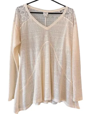 Self Esteem Boho Burnout Lace Top Womens XL Ivory‎ Excellent Geometric V-Neck thumbnail 1