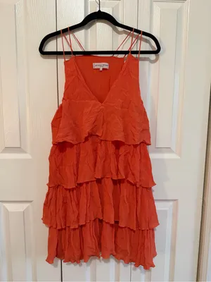 Apiece Apart Canyons Tiered Ruffle Mini Dress Silk-Crepe Coral Size 4 thumbnail 2