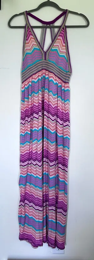 NWT Macbeth Collection Knit‎ Chevron Stripe Open Back V Neck Tank Midi Dress Med thumbnail 1