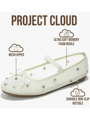 NEW Project Cloud Ballet Flats Shoes Crystal-Embellished Mesh Memory Foam 8 thumbnail 3