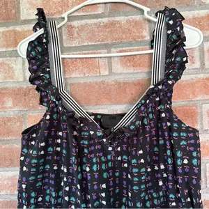 Anna Sui Anthropologie Silk Blend Mini Dress Women’s 8 Black Print thumbnail 2