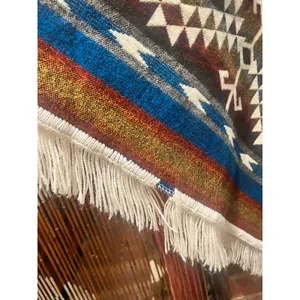 Southwestern Geometric Hooded Blanket Poncho Fringe Cape Boho Western S/M thumbnail 6
