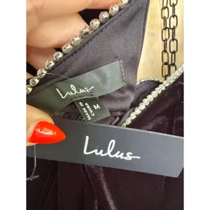 Lulus Posh Sparkle Black Velvet Rhinestone Notched Midi Dress Night Out Medium thumbnail 9