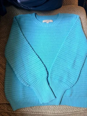 LOFT Blue Ribbed Knit Crew Neck Sweater thumbnail 2