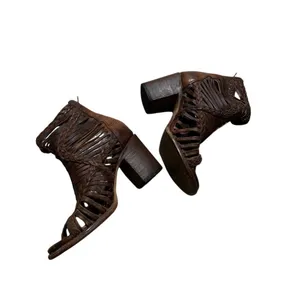 FREEBIRD by Steven Booties Womens Size 7 Brown Woven Open Toe Block Heel thumbnail 4