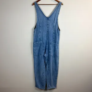 Denim Jean Baggy Overall Jumpsuit Womens Small Blue Sleeveless Adjustable Straps thumbnail 2
