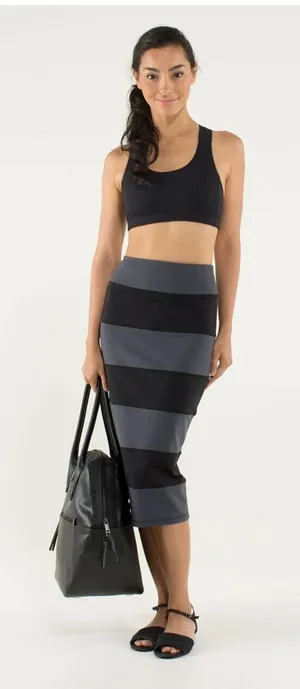 Lululemon Yoga Over Skirt Size 4 Coal Black Striped Luon High Rise Midi Rare thumbnail 1