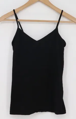 Forever 21 Cami Top Womens M Basic Black Spaghetti Strap V-Neck Excellent thumbnail 1