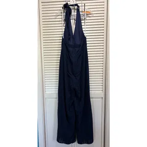 Lulus Navy Blue Halter Wide Leg Pant Jumpsuit Size Large Lined Zip Back‎ Chiffon thumbnail 5
