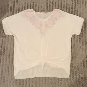 Entro White‎ Waffle Knit Floral Embroidered Tie Front Top Plus Size 1X Boho thumbnail 6