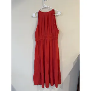 NWT Old Navy Fit & Flare Crinkle Gauze Tiered Maxi Dress Red Orange Bohemian thumbnail 3
