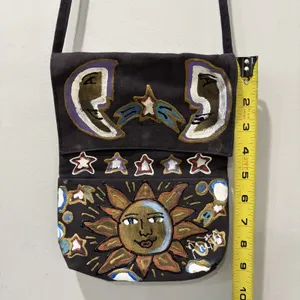 Rhetta Stelling hand painted purse celestial Sun Moon Star‎ Flap Crossbody Bag thumbnail 2