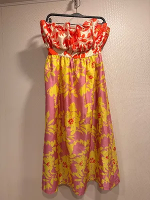 Anthropologie Vineet Bahl Multicolor Floral Strapless Gathered Midi Dress Sz XS thumbnail 2