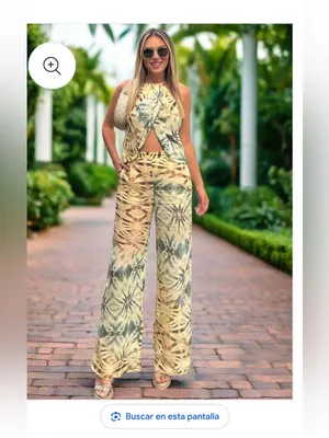 Zara Tie-Dye Wide Leg Pants Set - Green & Cream thumbnail 3