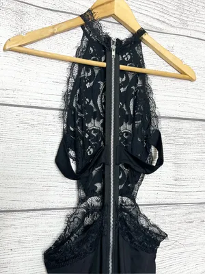 Sheer Black Lace Halter Neck Open Back High Slit Maxi Evening Gown Size Small thumbnail 11