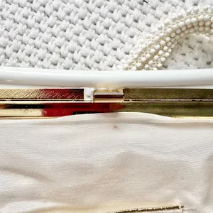 Vintage Corde Bead Bridal Snowflake Winter White Gold Clasp Top Handle Bag thumbnail 13