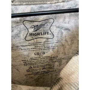 Miller High Life Graphic Camo Tee NWOT Tan with Navy Print Size Large thumbnail 5