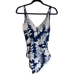 B2PRITY Navy White Tropical Floral Ruched‎ One Piece Swimsuit Women's Small thumbnail 8