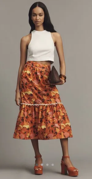 New Farm Rio Tiered Flare Hem Printed Midi Skirt Size XS thumbnail 1