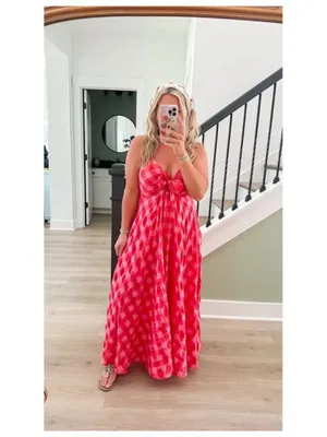 FREE PEOPLE Via Gingham Cotton Seersucker Sundress Red Combo Everly X-Small NWT thumbnail 2