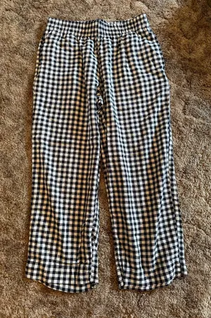 Old Navy Linen-Blend Straight-Leg Gingham Pants Black White Cropped thumbnail 1