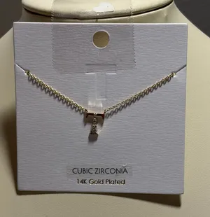 14K Gold Plated Cubic Zirconia Letter‎ T Initial Dainty Necklace Gold CZ Pendant thumbnail 1