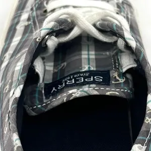 Sperry Pier View Anchor Plaid Gray Blue White Canvas Laced Slip On Sneakers 7.5 thumbnail 7