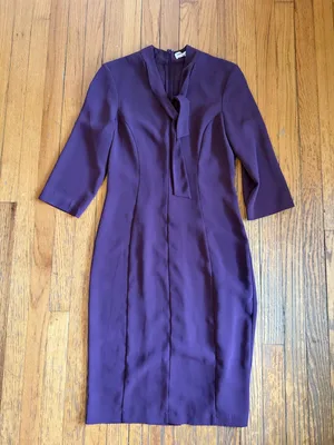 Amanda Uprichard Dress Womens Medium Purple Bow Neck 3/4 Sleeve Sheath Office thumbnail 1