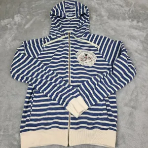 Walt Disney‎ Parks White & Blue Striped Pullover Hoodie Sweatshirt Size Small thumbnail 1