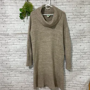 Anthropologie Light Tan Oatmeal Wool Blend Turtleneck Sweater Dress thumbnail 3