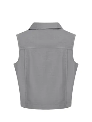 Rivir Sleeveless Button Front Crop Top – Gray Large thumbnail 4