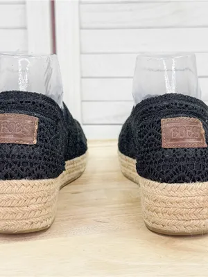 Bobs by Skechers Crochet Lace Wedge Espadrille Platform Slip On Shoes Black 7.5 thumbnail 6