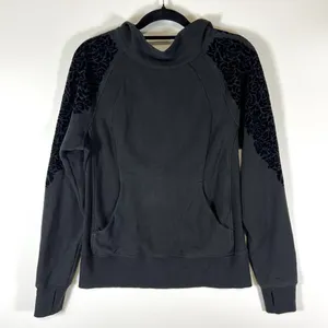 Lululemon‎ Women's Floral Flock Pullover Black Mock Neck Sweatshirt Back Size 10 thumbnail 1