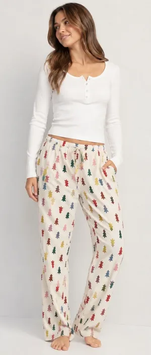Hanna Andersson Holiday Flannel Pajama Pants Tree 100% Cotton Womens Large thumbnail 1
