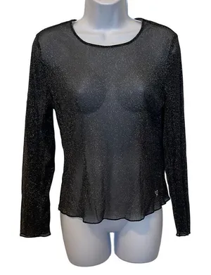 Victorias Secret Y2K Black Silver Glitter Metallic Sheer Top XS/S Sexy Moto Punk thumbnail 1