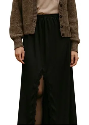 VTG 70s Maxi Half Split Slip M Lace‎ Trim Hem Romantic Goth Lace Coquette Fairy thumbnail 1