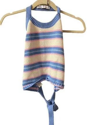Zara Striped Knit Halter Sweater Top thumbnail 1