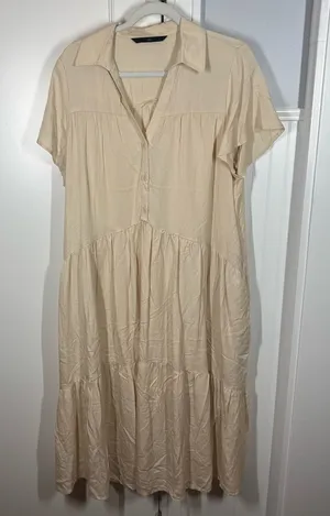 Withblack‎ ginger short sleeve midi dress size xl in cream minimalist quiet luxe thumbnail 1