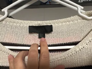 Zara Striped Open Knit V-Neck Slouchy Pullover Sweater thumbnail 3