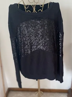 Victoria's Secret Black Sequin Panel Sweatshirt Pullover Size Medium thumbnail 1