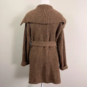 Free People Taffy Brown Waffle Knit Belted Cardigan Sweater Wool Alpaca Medium thumbnail 5