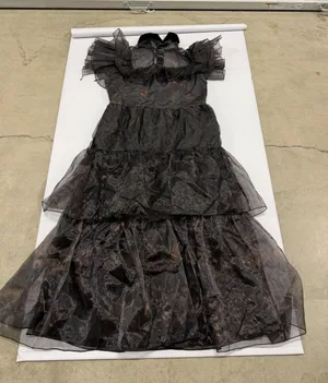 Wednesday Addams Gothic Tiered Maxi Dress Black Sheer Organza Ruffle Gown broken thumbnail 1