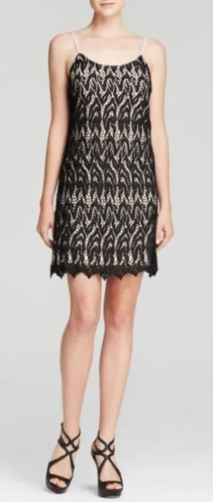 Alice + Olivia Metallic Black Nude Lace Emmie Slip Dress Knit Women’s thumbnail 1