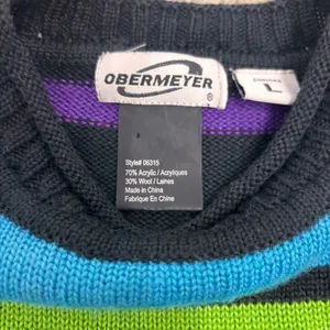 Obermeyer Vintage 90s Green Purple Neon Striped Ski Sweater Juniors Large thumbnail 3