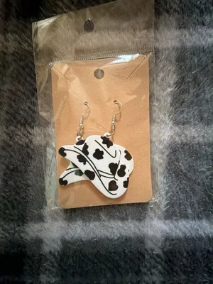 Cowboy Hat and Heart Cow Print Drop Earrings Set thumbnail 2
