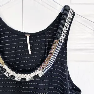 Free People Aztec Louie Beaded Split Back Tank Top Black Boho Festival Y2K Indie thumbnail 3