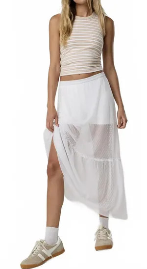 AE OFFLINE By Aerie Tiered Dot Mesh Maxi Skirt American Eagle NWT White L thumbnail 1